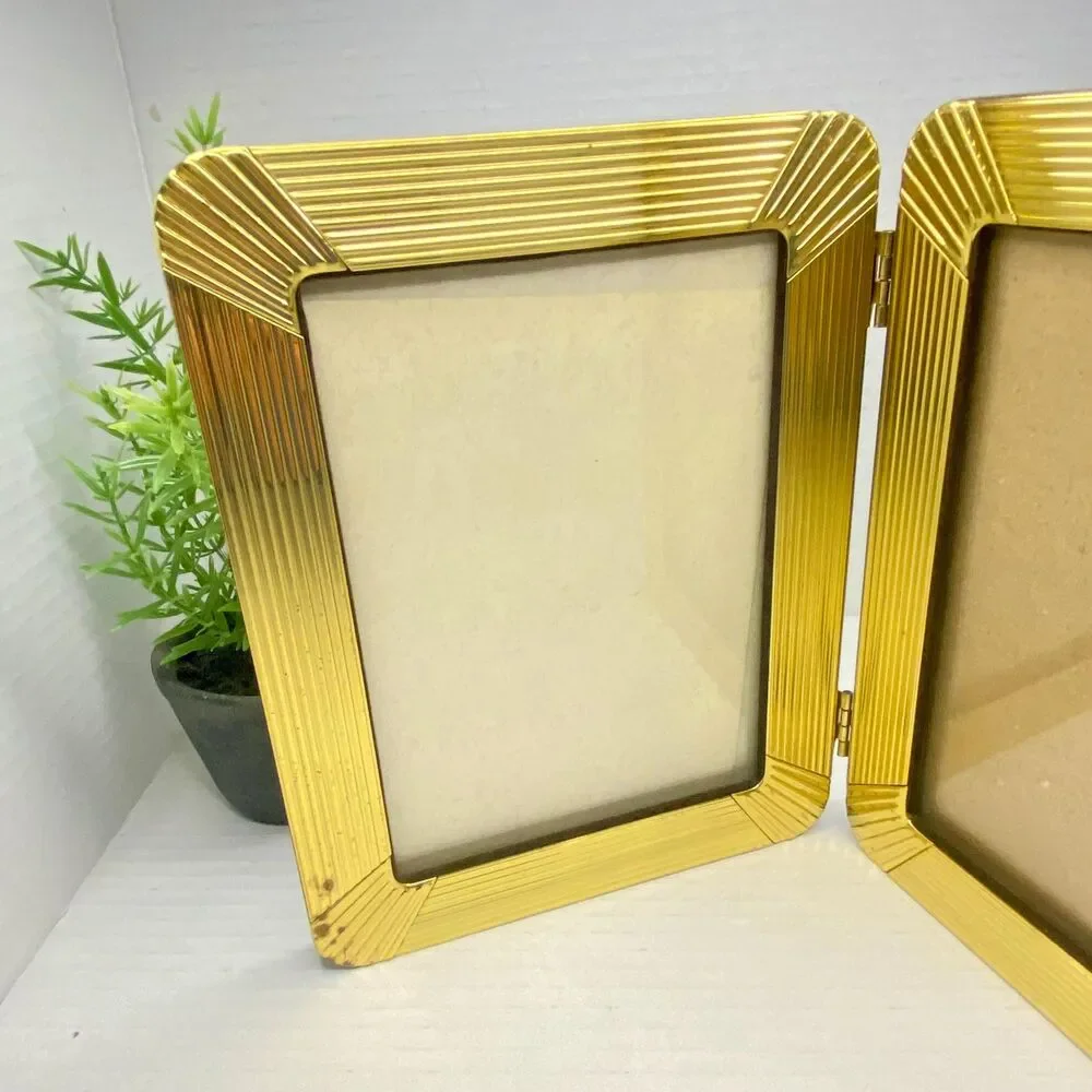 Vintage Brass Art Deco Picture Frame Double Folding 5